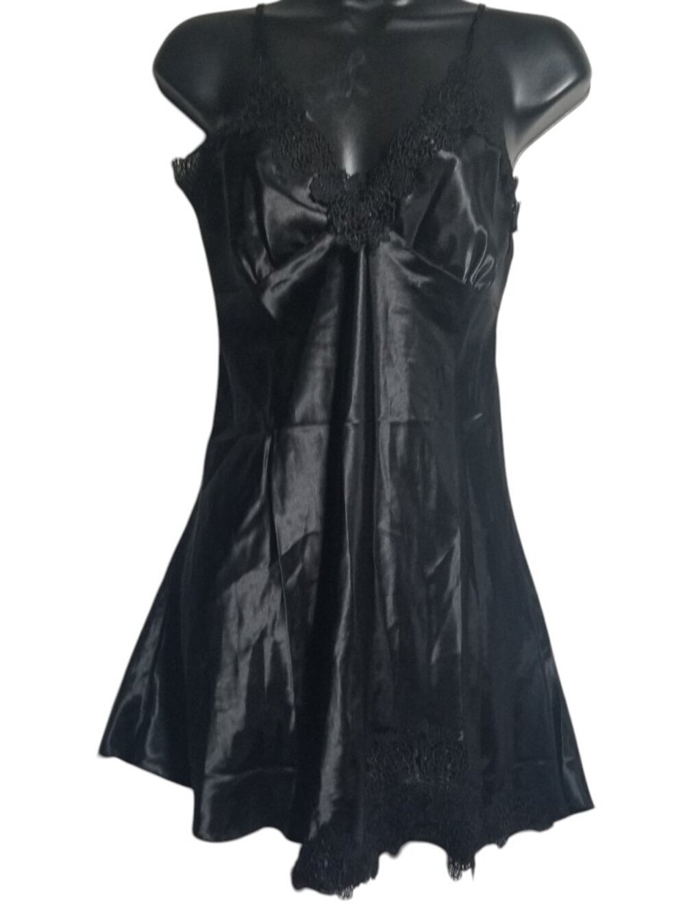 Women's Y2K Babydoll, Vamp, Whimsigoth Dark Fairy Slip Satin Lace Dress Sz M
